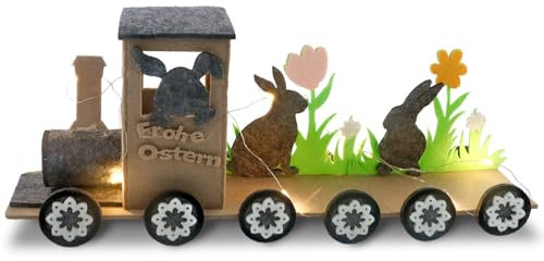 TaimeiMao Osterdeko Osterhasen Zug,Osterzug Filz mit LED Lichterkette,Osterdekoration Hasenzug Ostergeschenk,Ostern Geschenke Kinder,Ostern Dekoration Innen,für Fenster Tisch Modern