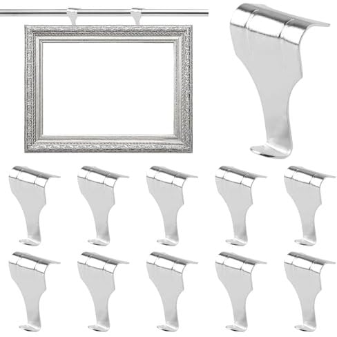 Picture Rail Hooks, 10PCS Picture Rail Hangers, Anti-Rust Picture Hooks for Picture Rail for Hang Picture Frames, Art Exhibition Gallery Picture, Billboards, Keys Holder (Sliver)