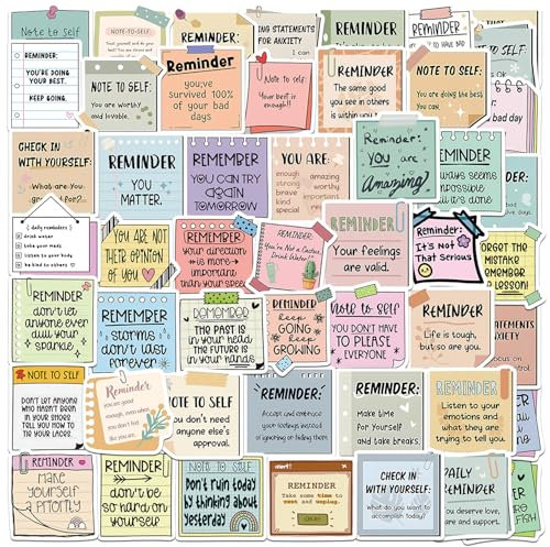 50Pcs Reminders Motivational Stickers Inspirational Positive Stickers Waterproof Mental Health Sticker Affirmation Sticker for Laptop Scrapbook Journal Scrapbook