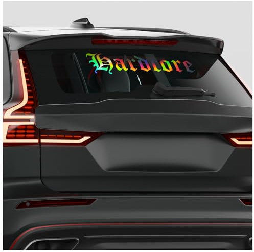 Finest Folia Frontscheibenaufkleber Hardcore Schriftzug Aufkleber für Windschutzscheibe Heckscheibe Frontscheibe Auto Fahrzeug Dekor Sticker FS141 (Hologramm, Außenklebend)