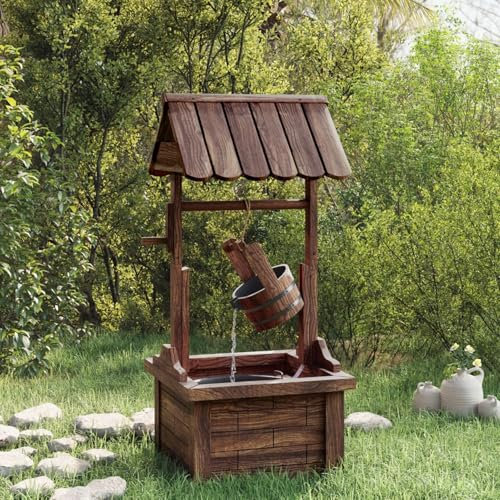 Gecheer Puits à Souhait en Bois de Sapin avec Pompe - Décoration Jardin Rustique - Dimensions: 57 x 50 x 112 cm - Puissance: 6W - 220-240V