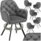 tectake® 6er Set Esszimmerstühle drehbar mit Armlehne, Samtstoff Drehstuhl ergonomisch, Möbel für Wohnzimmer, Stühle für Dining Lounge, Office, als Schminkstuhl oder Schreibtischstuhl - anthrazit