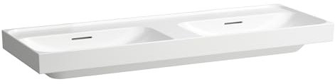 LAUFEN Meda Doppelwaschtisch, unterbaufähig, 1300x460mm, ohne Hahnloch, mit Überlauf, H8141124001091, Farbe: Weiß