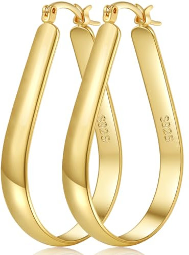 Senteria Ohrringe Gold Creolen Hypoallergen Oval Creolen Gold Groß Leichte Goldene Ohrringe Groß Damen Mädchen 65MM