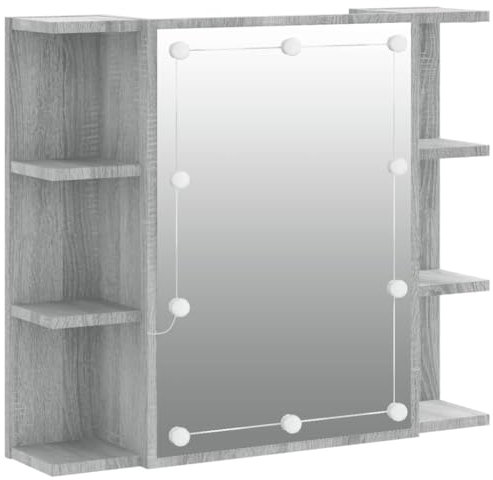 Genérico Wenjingqi 820452 Spiegelschrank mit LED, Sonoma-Grau, 70 x 16,5 x 60 cm, Grau