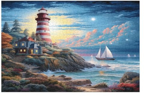 Leuchttürme an der Küste-Puzzle Für Erwachsene, 1000 Teile, Holzpuzzle, Kinderpuzzle, Dekompressionsspiel, Spielzeugpuzzle （75×50cm）