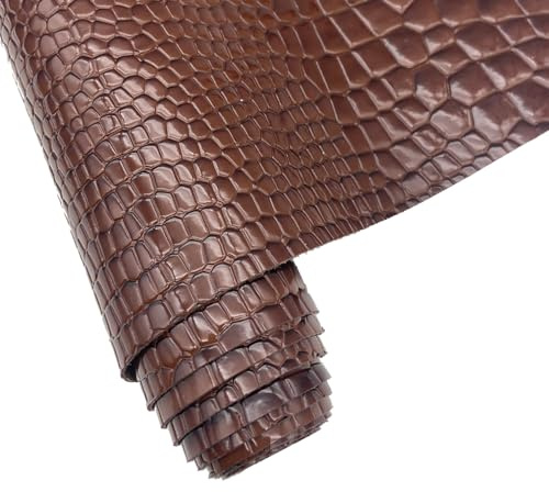 Geprägter synthetischer Alligator-PU-Stoff, 32 x 135 cm Krokodil-Vinyl-Kunstlederplatten für Heimwerkerarbeiten, Haarschleifen, Taschen, Handarbeiten (Dunkelbraun)