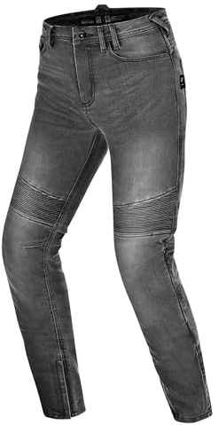 SHIMA Zenith Motorrad Jeans Damen mit Protektoren GFLEXX Knieprotektoren Motorradhose Kurzgrößen Hosen für die Frau Protektorenhose Textilhose Urban Stretch Jeanshose Lang (Frauen, Grau, 32/30)