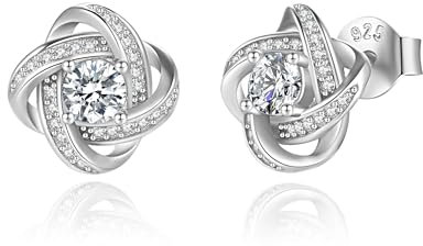 Jrêveinfini 925er Silber Love Knot Kleeblatt Ohrringe Damen, Ohrringe ohrstecker Silber Nickelfreie, Schmuck Geschenke Frauen Geburtstag Freundinnen Mütter Töchter Mama Muttertag Schwester