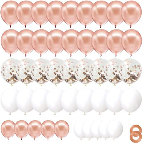 70 Pièces Ballon Rose Gold, Ballon Rose Or Blanc Confettis Helium Ballons en Latex pour Anniversaire Mariage Baby Shower Remise Fête des Décorations
