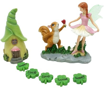 Eichhörnchen Figur mit Kleeblättern Mädchen für Terrasse und Hof, Kunstrasen, Ornament, Outdoor, Rasen, Ornament, zarte Dekorationen