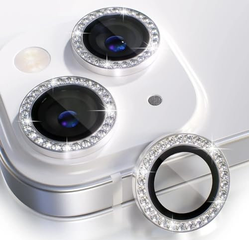 KK KENIK Camera Lens Protector For iPhone 13 Mini, Diamond Crystal Ring Design, 9H Tempered Glass, Waterproof, Scratch-proof For iphone 13 Mini Camera Lens Protector (Silver)