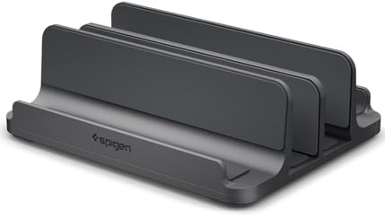 Spigen Vertical Stand For Laptop 4-In-1 Desk Organizer With Adjustable Slots (14–22mm) Premium Aluminum Build Silicone Protection