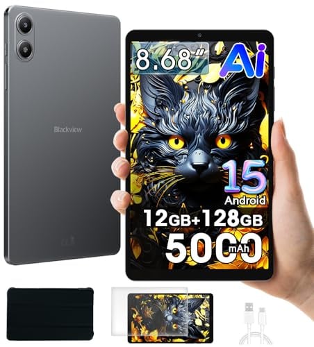 Blackview Link 2 8 Pollici Tablet Android 15, 12GB+128GB/2TB TF Mini Tablet da Gioco, Widevine L1, 5000mAh Batteria, 5G Wifi Tablette, 8MP+5MP, Gemini Al 2.0, 3,5mm Klinke/OTG/GPS/FM/Cover, Nero