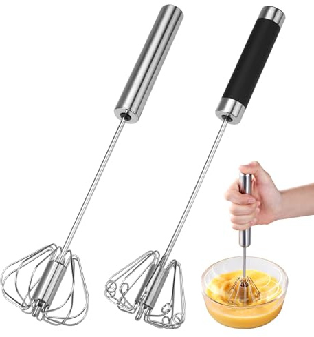 2Pcs Egg Whisk 25x5.5x5.5cm Spring Action Whisk for Effortless Whisking | Stainless Steel Hand Push Egg Beater, Milk Frother, Rotating Pushes Mixer Stirrer for Baking, Whisking, Stirring