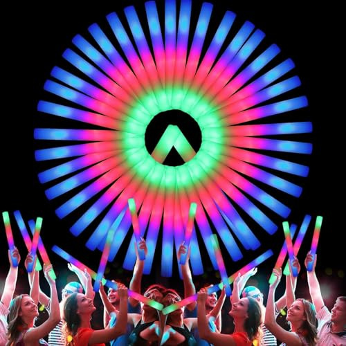 100 Pièces Bâtons Lumineux LED en Mousse, Glow Sticks Multicolores 3 Modes, Baguettes Lumineuses Soirée, Accessoires Glow Party pour Mariage, Anniversaire, Concert, Halloween