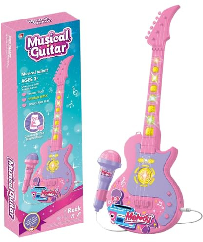 Juego de Guitarra y micrófono para niños con música y luz Guitarra micrófono 2 en 1 para niños pequeños