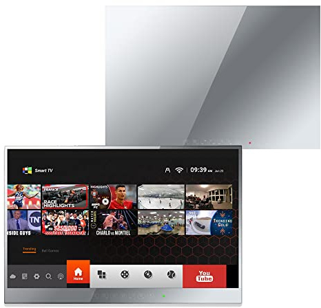 27 Inch Smart Mirror TV, IP65 Waterproof LED TV for Bathrooms and Hotels | 1080P Full HD Android 11 Smart TV with Bluetooth, Wi-Fi and Speakers, Supports Wall or Recessed Installation