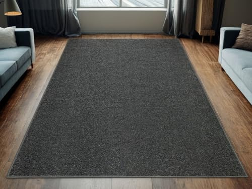 AKCILA Birch Teppich Wohnzimmer Kurzflor Dunkelgrau 250x350 – Pflegeleichter Teppich für Wohnzimmer & Schlafzimmer, Strapazierfähig, für Fußbodenheizung geeignet.