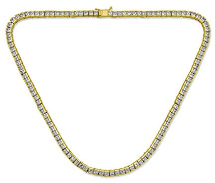 Bling Jewelry Braut Zirkonia Quadrat Prinzessin Geschnitten Aussage Aaa Cz Tennis Halskette Für Frauen Hochzeit Prom Silber 14K Vergoldet