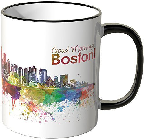 WANDKINGS® Tasse, Schriftzug Good Morning Boston! mit Skyline - SCHWARZ