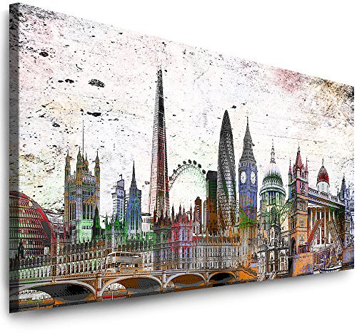 Julia-Art Leinwandbilder - 100 mal 40 cm Panorama Bild London Stadt Skyline - Wandbild fertig gerahmt - Kunstdruck XXL Leinwand - verschiedene Varianten Lo-01-7