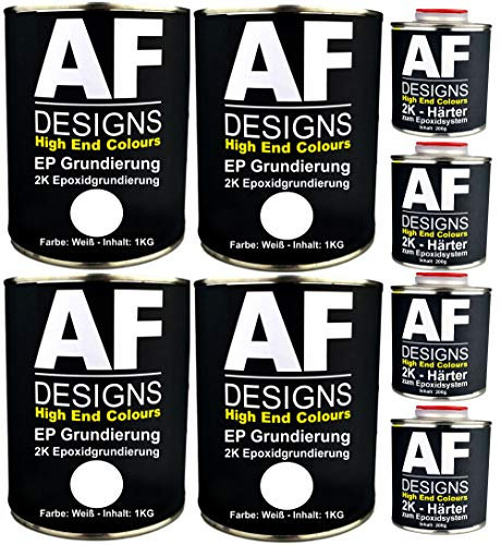 Alex Flittner Designs - Penna stilografica epossidica, 4 x 1,20 kg, 2 K, per vernice auto, antiruggine, colore: Bianco