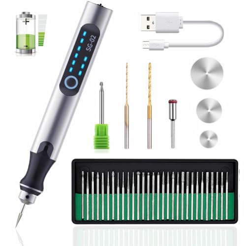 USB Wiederaufladbarer Gravurstift mit 35 Bits, Mini-Elektro-Gravierer, Ätzmaschinen, schnurlose Drehwerkzeuge, gravierte Schmuck, Glas, Stein, Metall, Kunststoff, Holz, Harz