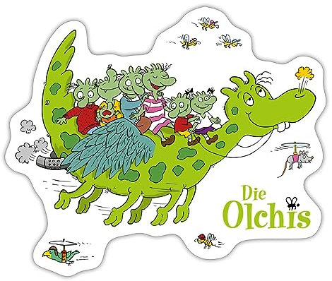 Spreadshirt Die Olchis Classic Zusammen Auf Feuerstuhl Sticker Aufkleber, 10 x 10 cm, Mattweiß