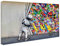 Wandbilder Bilder Banksy like - Junge hinter dem Vorhang - Wandbild auf Leinwand, hochwertige Streetart graffiti Kunstdruck I Wanddekoration XXl fertig zum Aufhängen (70x100 cm)