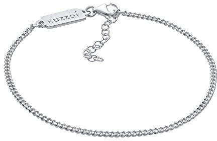 Kuzzoi Herren Silber Armband mit Panzer Glieder (2 mm) für den Mann, Panzerarmband aus massiven 925 Sterling Silber, Männerarmband mit Karabiner, Armband für Herren Länge 19 + 5 cm