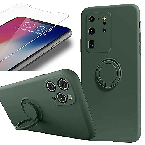 Eximmobile Silikonhülle Ring Rubber in Grün + Panzerfolie kompatibel mit Samsung Galaxy S10 Schutzhülle mit Ringhalter Handytasche Schutztasche Handyhülle Hülle Silikon Case