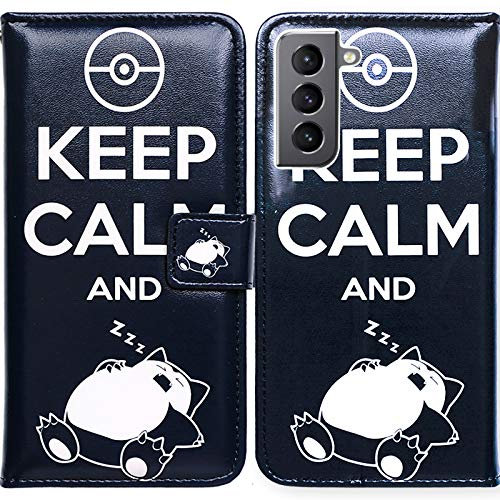 Bcov Galaxy S22 Case, Keep Calm Sleeping Cat Leather Flip Phone Case Wallet Cover with Card Slot Holder Kickstand For Samsung Galaxy S22 5G