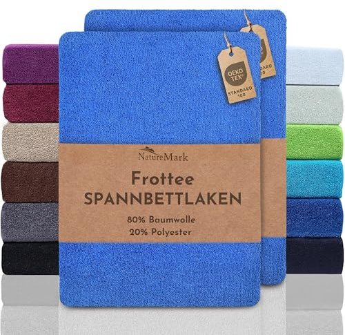 NatureMark Lot de 2 draps-housses en tissu éponge pour des nuits douces et douillettes, disponible en plusieurs tailles et couleurs, 140 x 200 cm, 160 x 200 cm, bleu roi
