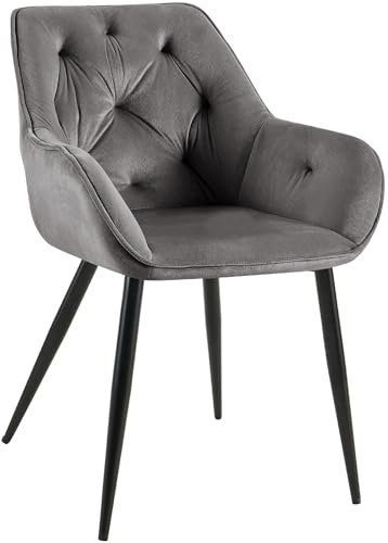 CLP Esszimmerstuhl Cassis Samtbezug I Gesteppter Polsterstuhl mit Rückenlehne I Stabiler Küchenstuhl mit Bodenschonern, Farbe:dunkelgrau, Material:Samt