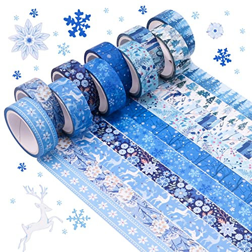 10 Rouleaux Ruban Adhésif Washi de Noël Masquage Bleu Multi-Motifs Ruban Adhésif Décoratif Japonais Autocollant de Papier Vacances Noël ruban adhésif pour Scrapbooking Artisanat Ruban Emballage Cadeau