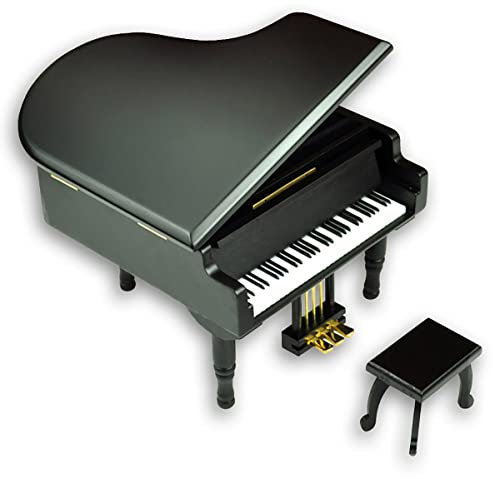 BinkeGG Schwarz Spieldose Holz Groß Klavier Uhrwerk Spieluhr mit Sankyo Musik Mechanismus (Option 60 Melodien) (Moon River)
