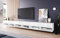 MINIO go for it - Lowboard TV-Schrank I 300x30x33 cm I mit Türen und Offene Nischen I Laminierte Spannplatte I Praktisch und Funktionell I Weiß Matt und Weiß Hochglanz - LED Beleuchtung