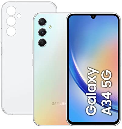 SAMSUNG Galaxy A34 5G (256GB, 8 GB de RAM) + Funda - Smartphone Android Color Plata, Pantalla Super AMOLED de 6,6 Pulgadas, Batería de 5000 mAh. Exclusivo Amazon (Versión española)