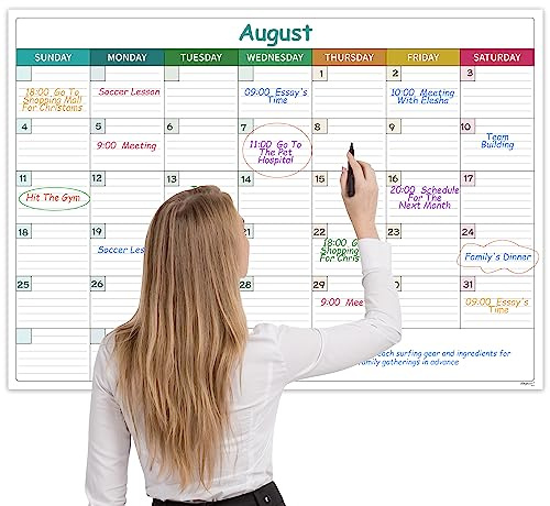 Large Dry Erase Calendar for Wall - Undated Dry Erase Calendar, Erasable Laminated Calendars for Wall with 8 Round Stickers, 40 x 28, Monthly Calendars for Office, Home, Classroom - Colorful