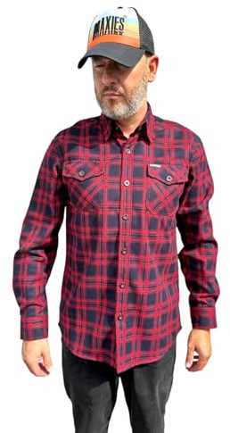 DRAXIES Chemise Flanelle Homme [Modèle 2024 Stock limité] - Manches Longues - A Carreaux - Rouge et Noire - Lumberjack - M