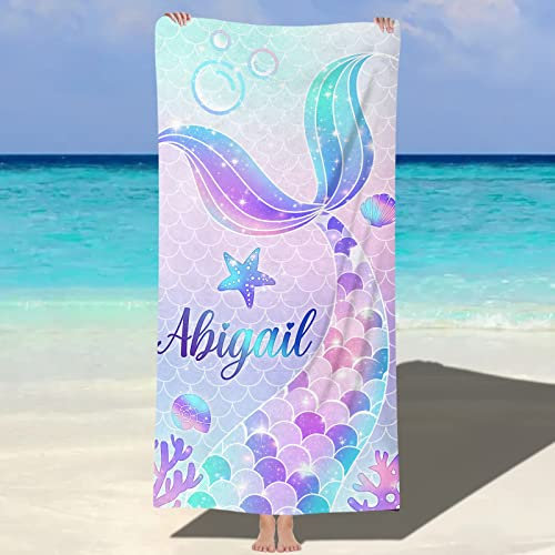 NIBESSER Toalla Personalizada con Nombre Toalla Playa Microfibra Niña Niño Ligera 76x152 cm Toalla Piscina Antiarena de Secado Rápido Toalla de Playa Mujer Hombre Suave Cómoda, Sirena 1