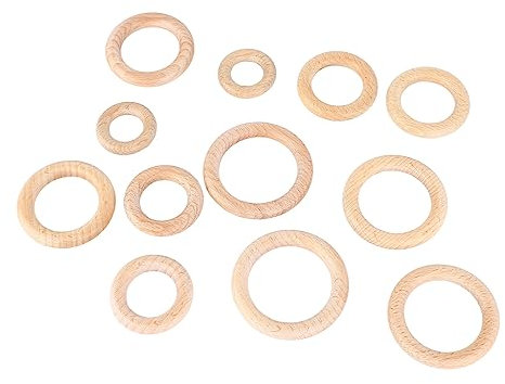 12pcs hölzerne Ringe 6 verschiedene Größen natürliches Holz Ringe(40/45/50/55/60/65/70mm), Holzring Hölzern für Basteln DIY Handwerk Ring (6 Größen-Set)
