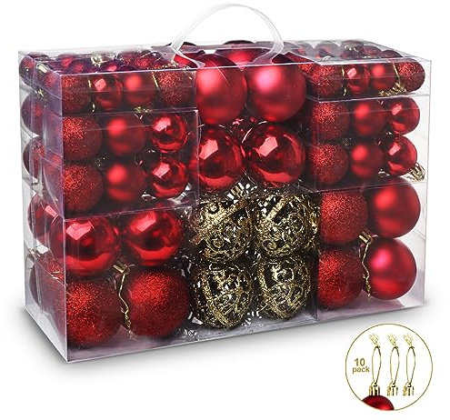 ABSOFINE 100 Weihnachtskugeln, Rot Weihnachten Hängende Kugel Ideal für Traditionelle Weihnachtsdekoration