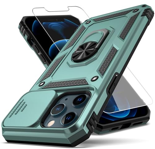 YZOK Coque pour iPhone 12 Pro Max, avec protection d'objectif d'appareil photo, protecteur d'écran HD, [qualité militaire], anneau de support de voiture, béquille hybride en polycarbonate rigide