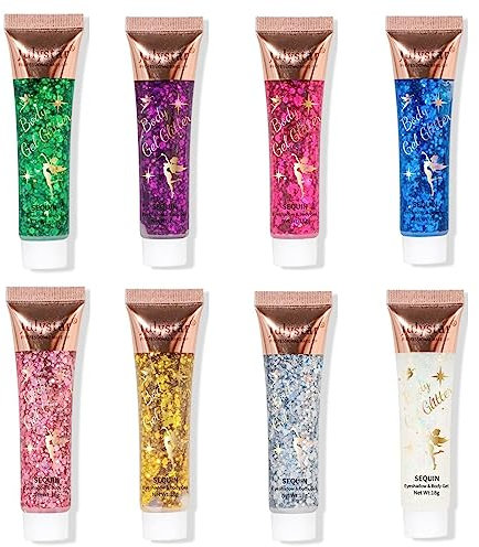Gel à paillettes MKNZOME, 8 couleurs, fard à paupières liquide, accessoires Halloween pour corps, visage, cheveux, lèvres, ongles