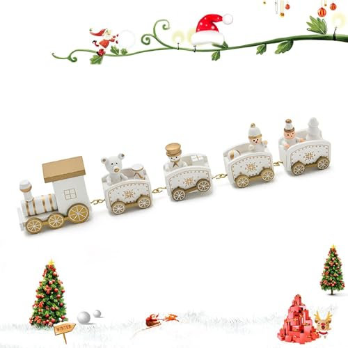 YXHZVON Weihnachtszug Holz, Kleiner Zug Weihnachts Dekoration Neujahr Ornament Weihnachtszug mit Schneemann Spielzeug für Kinder Mädchen Junge (Weiß)