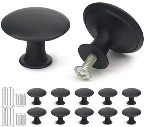 Misuyue 10pc Black Drawer Knobs, Cupboard Handles Knob Black Round, Cabinet Knobs Made of Stainless, 30mm Small Door Knob for Wardrobes, Kitchen, Furniture