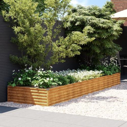 INLIFE Bancal alto 387 x 100 x 36 cm, acero corten, 12,16 kg, 151996