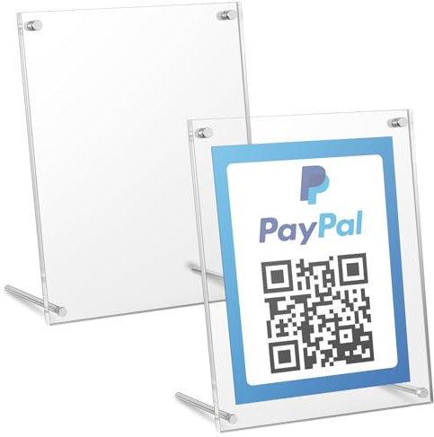 Kevenal QR-Code-Schilder, 15,2 x 20,3 cm, klares QR-Code-Menü mit Metallständer, Bargeld-App-Acrylhalter, 2 Packungen